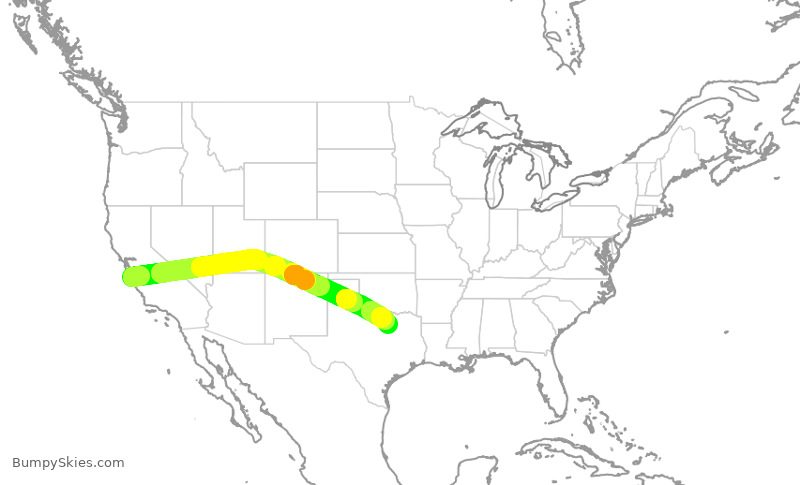 Turbulence forecast map for ENY3981, MRY to DFW