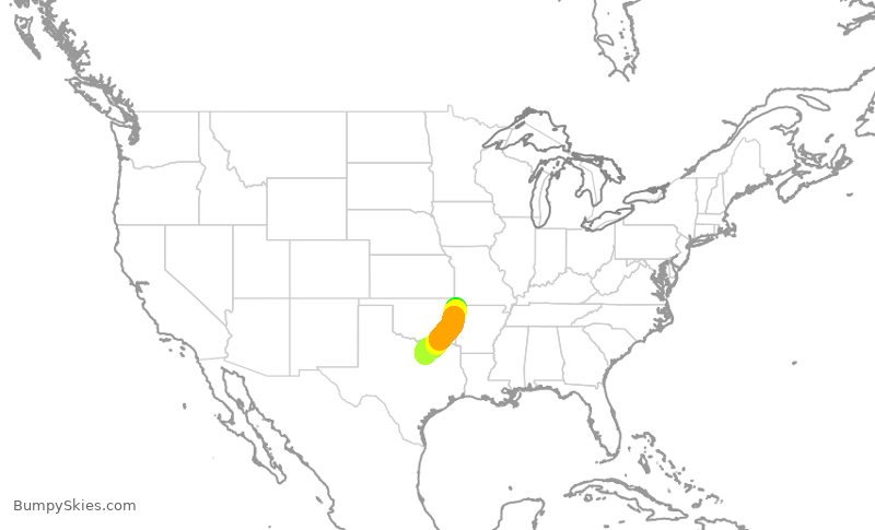 Turbulence forecast map for ENY3985, XNA to DFW