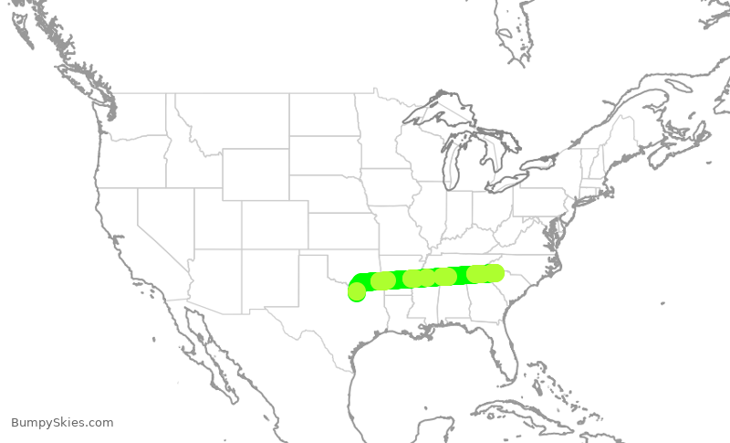 Turbulence forecast map for ENY3986, DFW to GSP