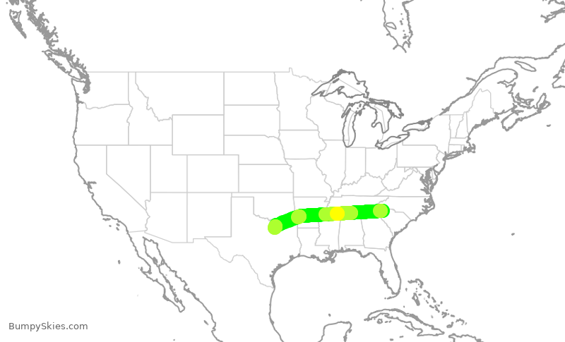 Turbulence forecast map for ENY3986, GSP to DFW