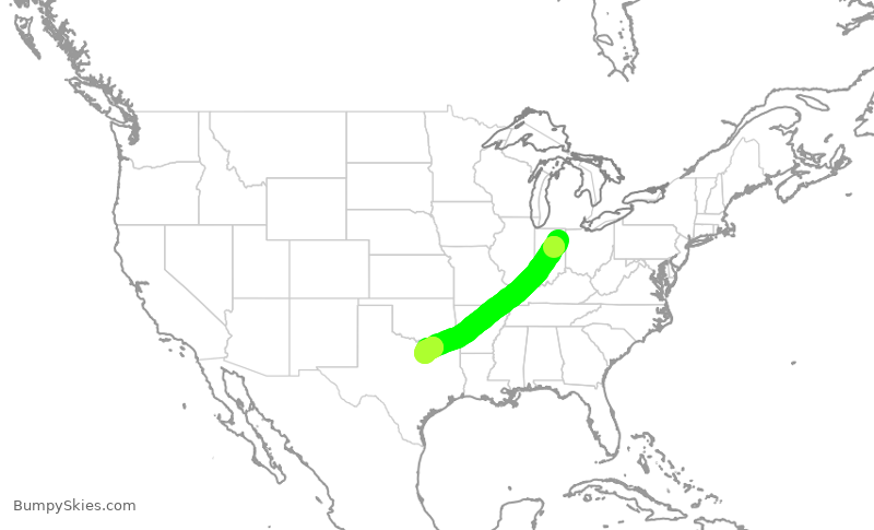 Turbulence forecast map for ENY3987, FWA to DFW