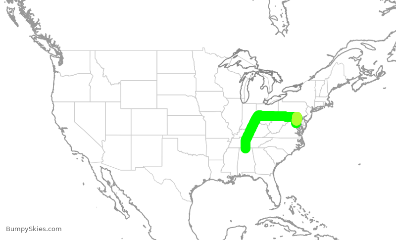 Turbulence forecast map for ENY3988, HSV to DCA