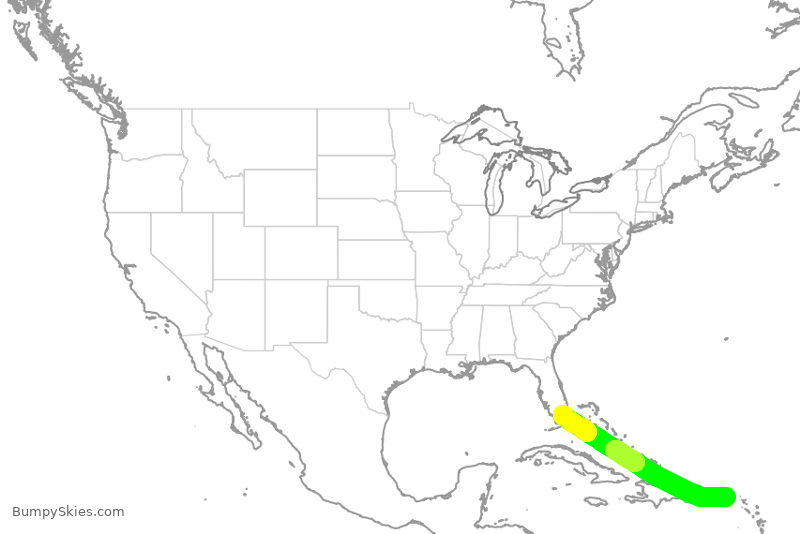Turbulence forecast map for ENY3989, UPJ to MIA
