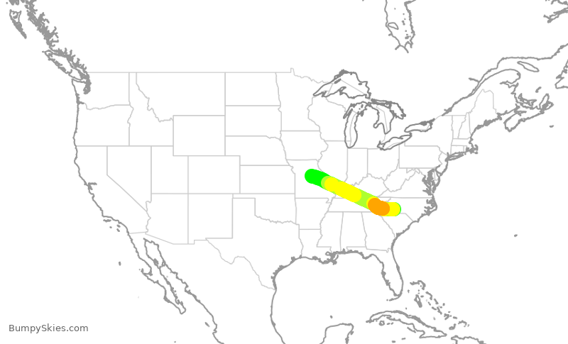 Turbulence forecast map for ENY3990, CLT to COU