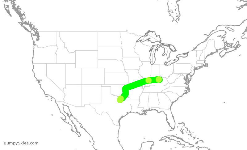 Turbulence forecast map for ENY3994, LEX to DFW