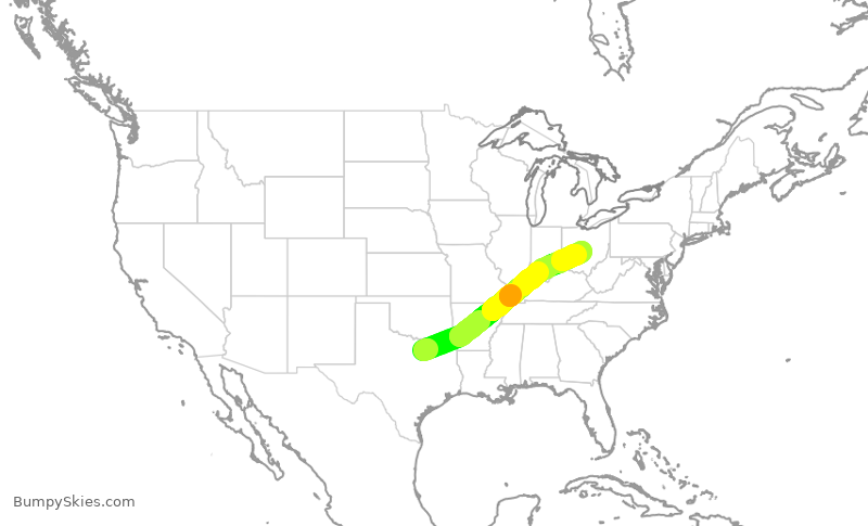 Turbulence forecast map for ENY3995, DFW to CMH