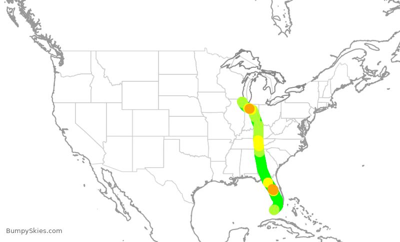 Turbulence forecast map for ENY3996, EYW to ORD