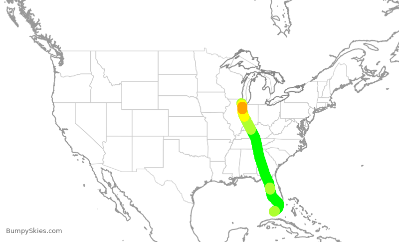 Turbulence forecast map for ENY3996, ORD to EYW