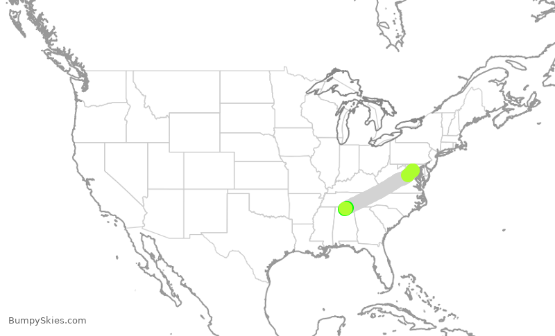 Turbulence forecast map for ENY3997, DCA to HSV