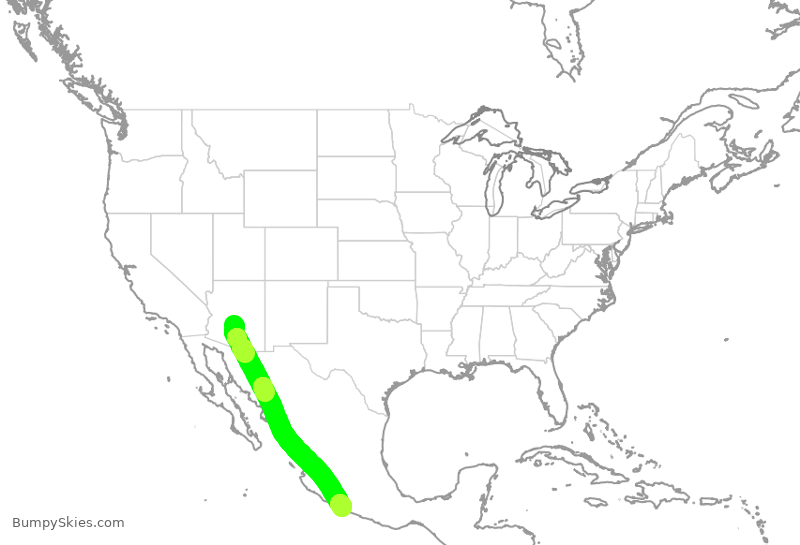 Turbulence forecast map for ENY3997, PHX to MZH