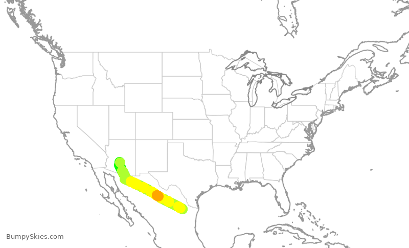 Turbulence forecast map for ENY3998, PHX to MTY