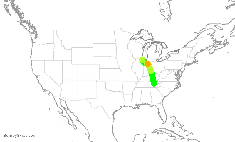 Turbulence forecast map for ENY4002, TYS to ORD
