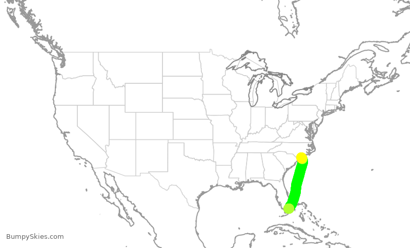 Turbulence forecast map for ENY4004, ILM to MIA