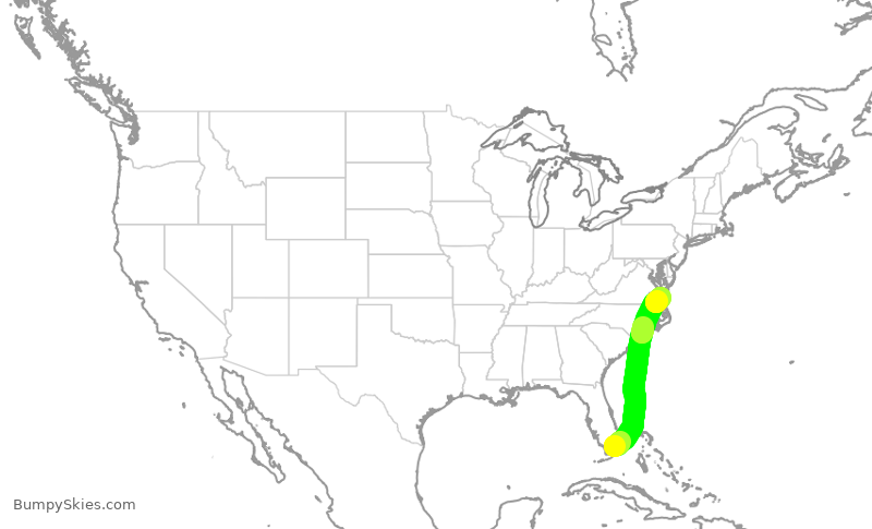 Turbulence forecast map for ENY4004, MIA to ORF