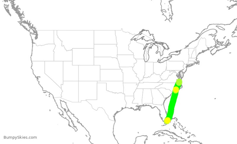 Turbulence forecast map for ENY4004, ORF to MIA