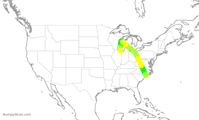 Turbulence forecast map for ENY4009, ILM to ORD
