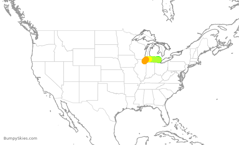 Turbulence forecast map for ENY4013, DTW to ORD