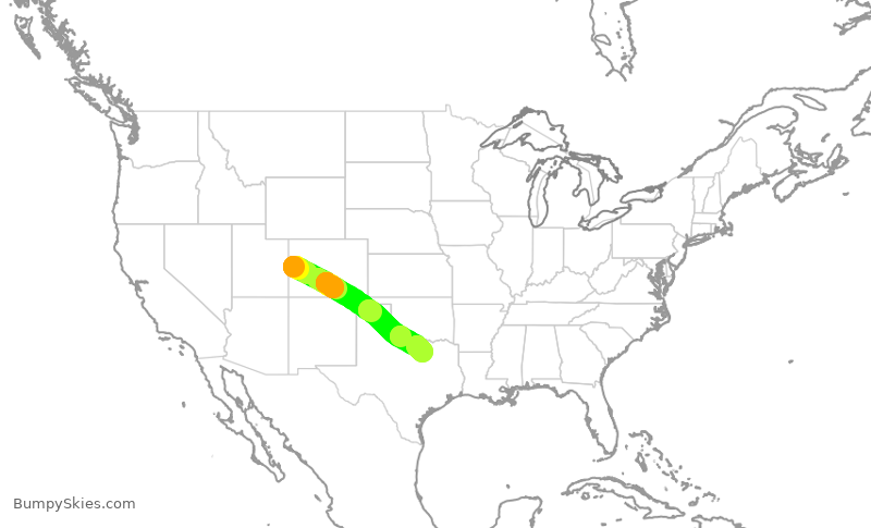 Turbulence forecast map for ENY4014, GJT to DFW