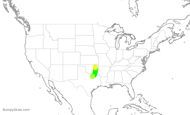 Turbulence forecast map for ENY4014, TUL to DFW