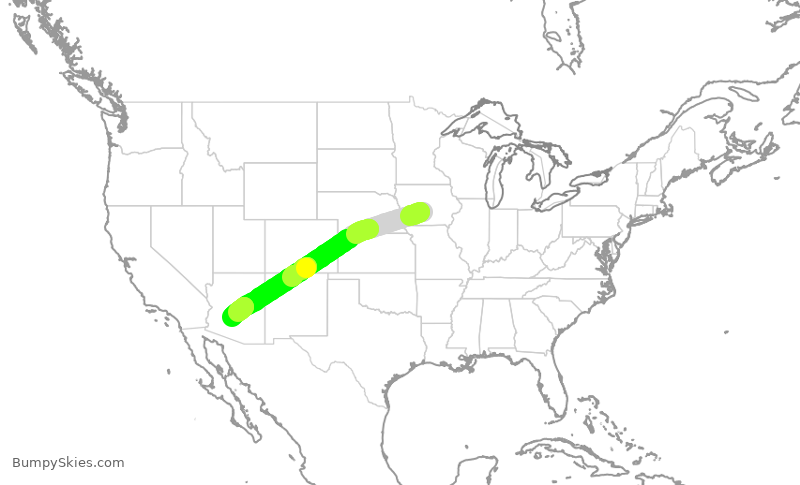 Turbulence forecast map for ENY4015, DSM to PHX