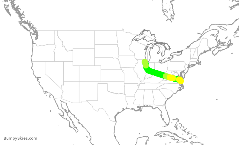 Turbulence forecast map for ENY4016, ORD to ORF