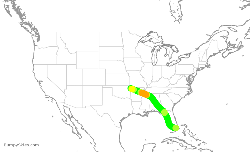 Turbulence forecast map for ENY4023, XNA to MIA