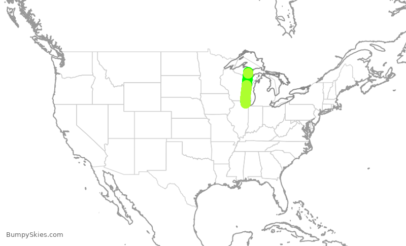 Turbulence forecast map for ENY4025, ORD to SAW