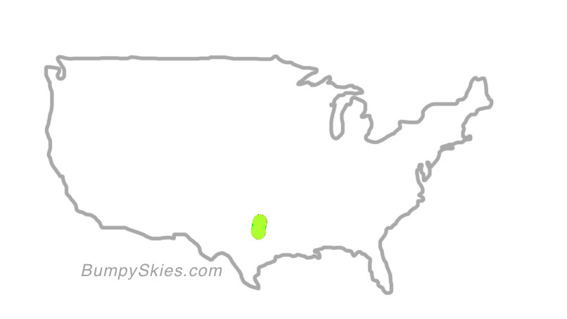 Map of continental US with illustrated flight path and turbulence forecast (described in text below)