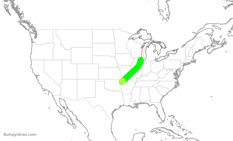 Turbulence forecast map for ENY4028, ORD to XNA