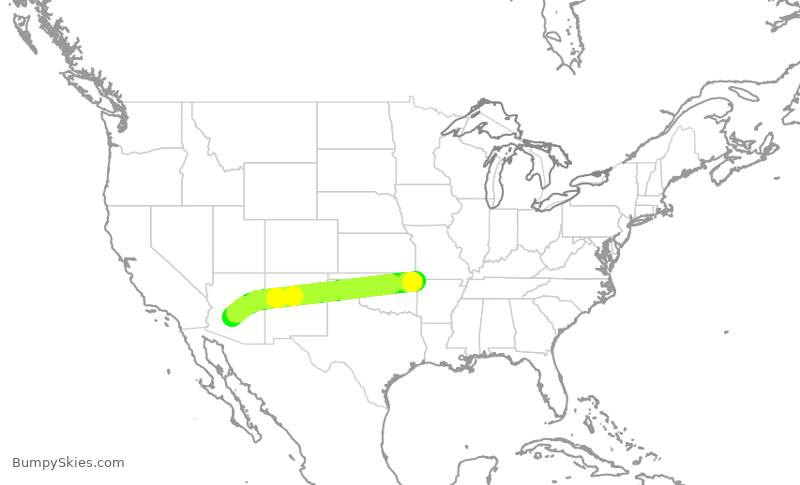 Turbulence forecast map for ENY4033, XNA to PHX