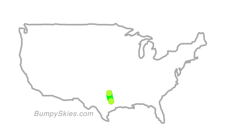 Map of continental US with illustrated flight path and turbulence forecast (described in text below)