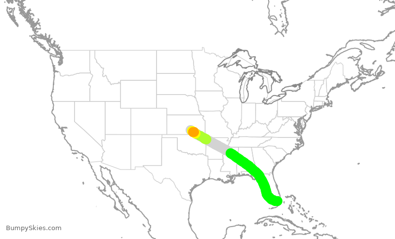 Turbulence forecast map for ENY4046, ICT to MIA