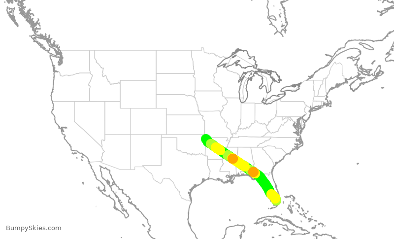 Turbulence forecast map for ENY4049, MIA to XNA