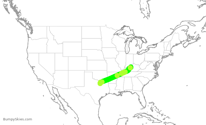 Turbulence forecast map for ENY4051, SDF to DFW