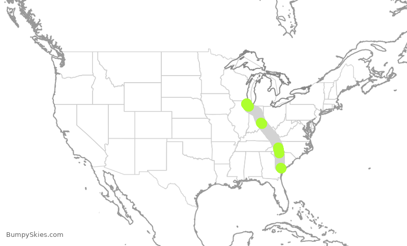 Turbulence forecast map for ENY4054, SAV to ORD