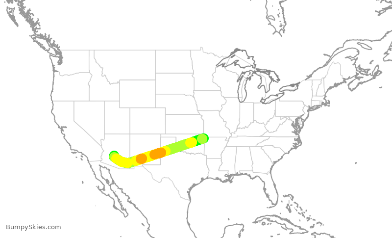 Turbulence forecast map for ENY4054, XNA to PHX