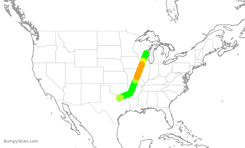 Turbulence forecast map for ENY4058, ATW to DFW