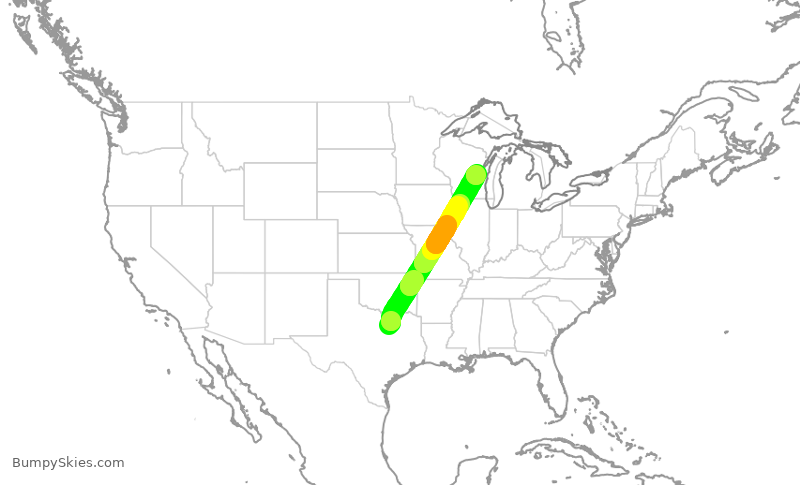 Turbulence forecast map for ENY4058, DFW to ATW