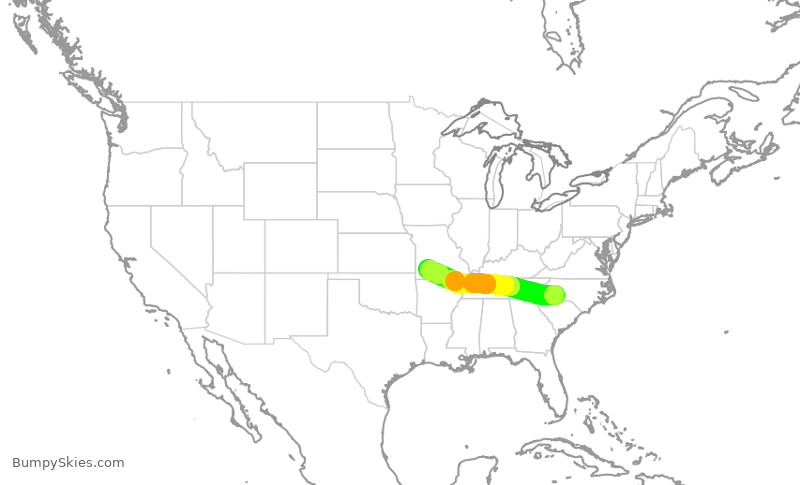 Turbulence forecast map for ENY4060, CLT to SGF