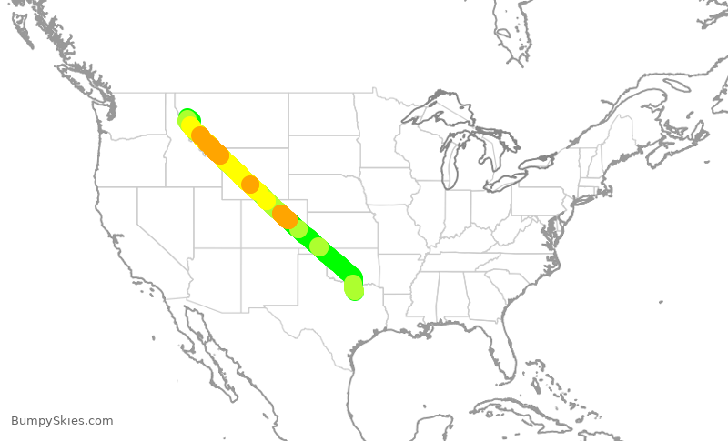 Turbulence forecast map for ENY4063, DFW to MSO