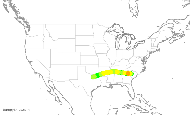 Turbulence forecast map for ENY4064, DFW to CAE