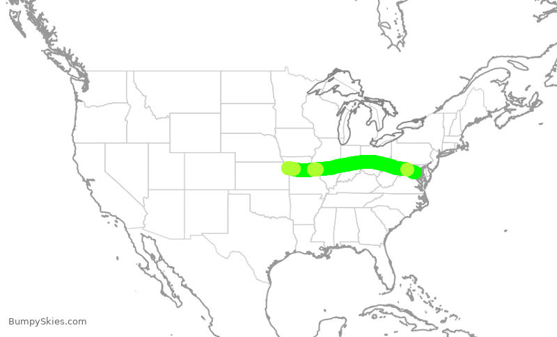 Turbulence forecast map for ENY4064, MCI to DCA