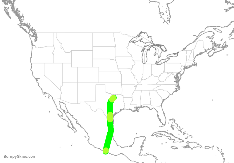 Turbulence forecast map for ENY4070, ACA to DFW