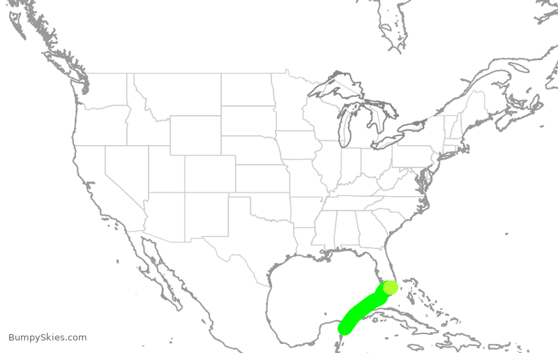 Turbulence forecast map for ENY4072, MIA to MCZ
