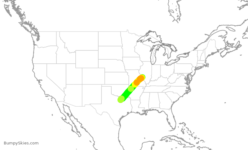 Turbulence forecast map for ENY4074, STL to DFW
