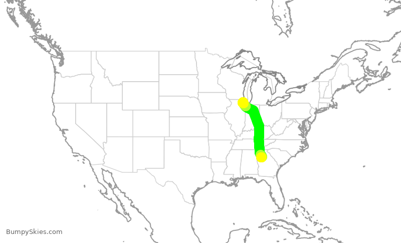 Turbulence forecast map for ENY4085, ATL to ORD