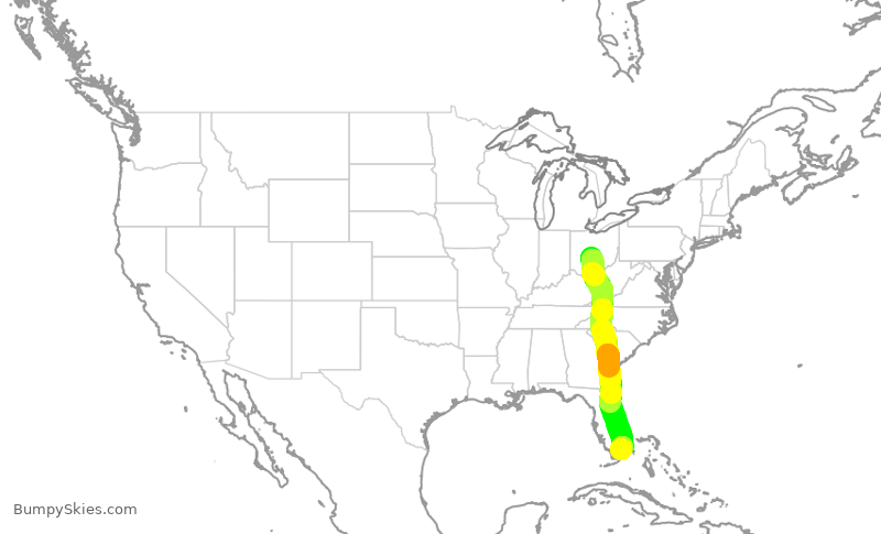 Turbulence forecast map for ENY4085, CMH to MIA