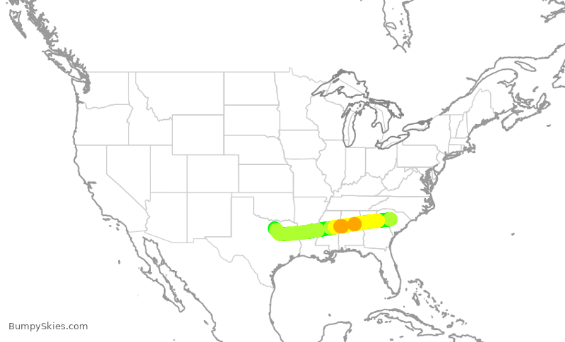 Turbulence forecast map for ENY4099, CAE to DFW