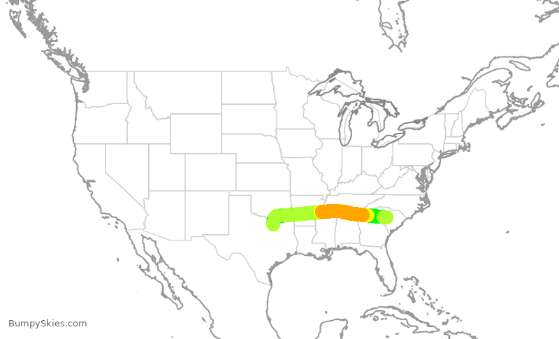 Turbulence forecast map for ENY4099, DFW to CAE