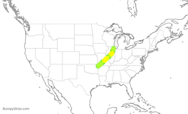Turbulence forecast map for ENY4105, ORD to XNA